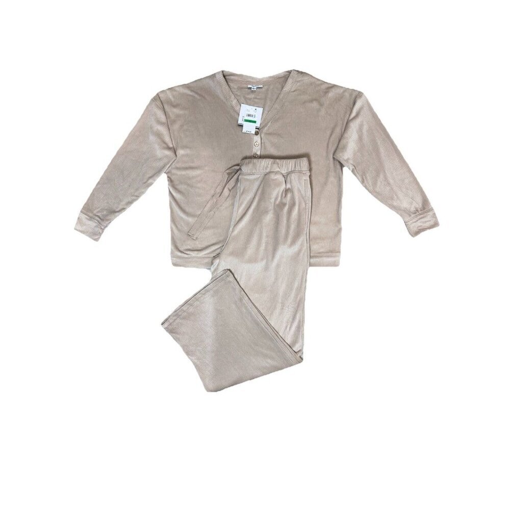 Roudelain Long Sleeve Ribbed Velour Pajama Set Goat Size L Soft Cozy - Picture 2 of 4